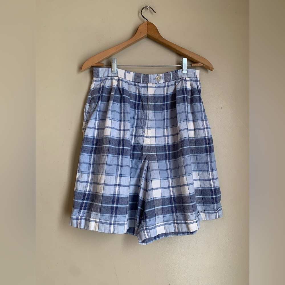 Vtg Lauren Ralph Lauren Linen Shorts W Sz 10 Plaid Pleats High Waist 90s Read